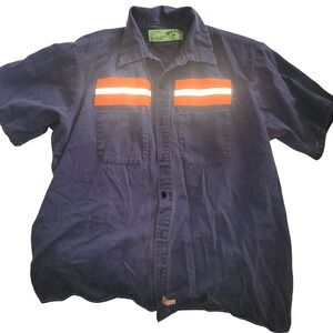 Red Kap Mens XL Navy Blue‎ Short Sleeve Reflective Safety Work Shirt